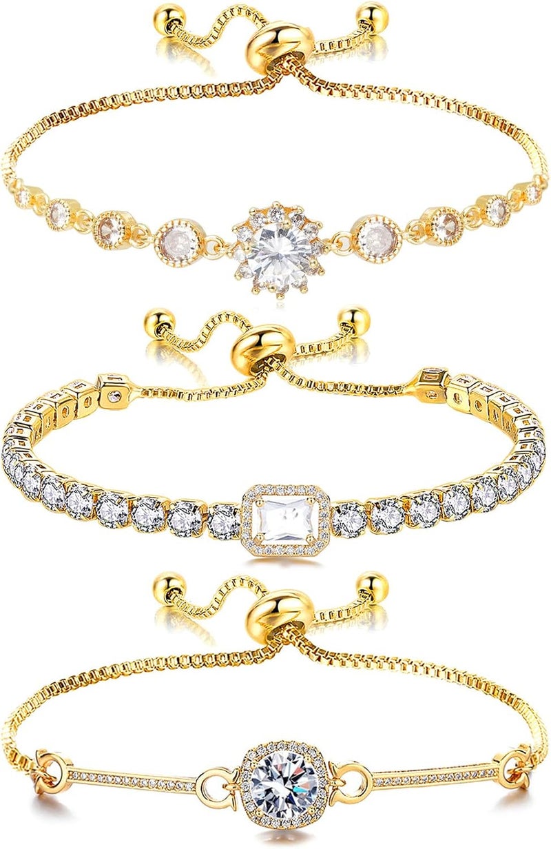 Wovanoo Tennis Bracelet for Women Cubic Zirconia Bracelets Adjustable Slider Bracelets - Image 1